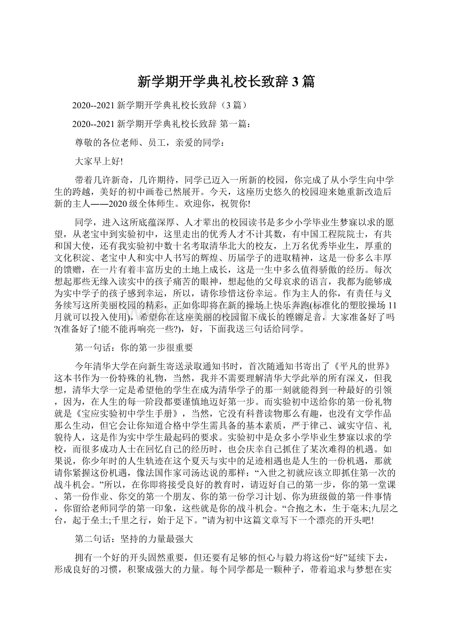 新学期开学典礼校长致辞3篇.docx_第1页