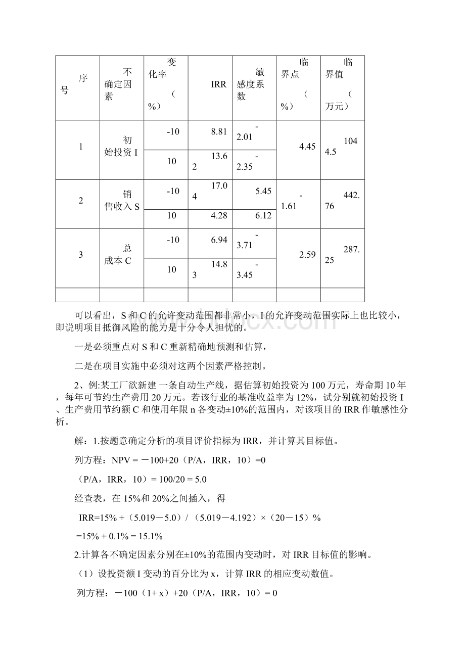 工程经济学敏感性分析练习题.docx_第3页