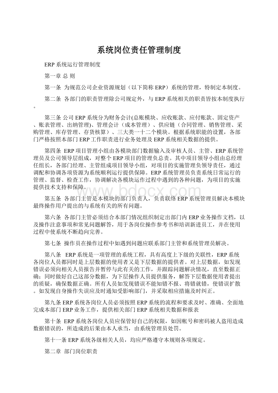 系统岗位责任管理制度Word格式文档下载.docx