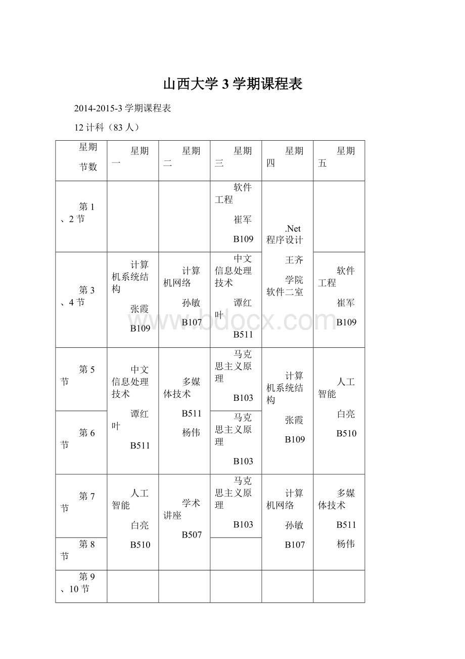 山西大学3学期课程表Word格式.docx