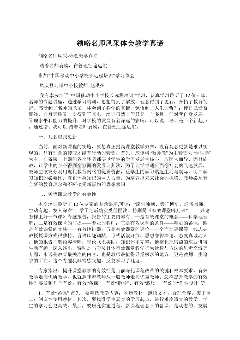 领略名师风采体会教学真谛.docx