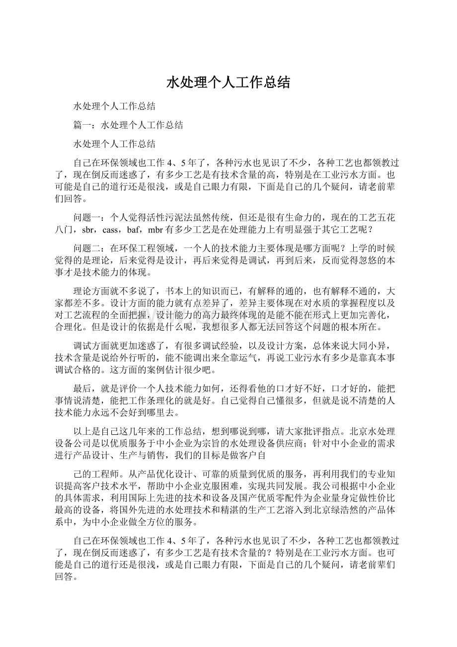 水处理个人工作总结.docx