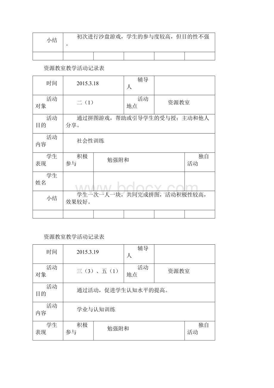 第二学期资源教室教学活动记录表Word文件下载.docx_第3页