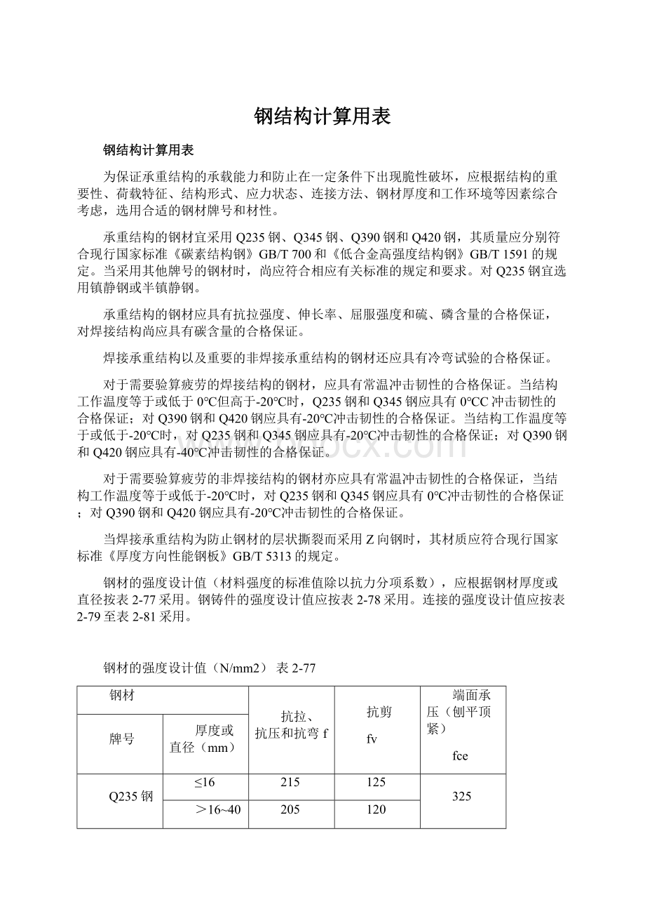 钢结构计算用表Word格式.docx