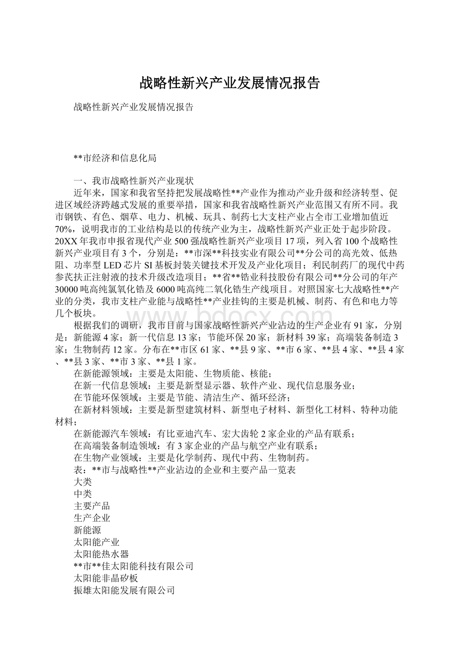 战略性新兴产业发展情况报告Word文档下载推荐.docx