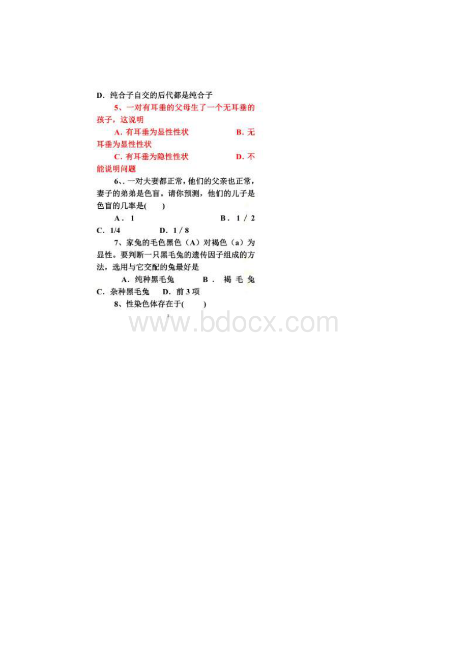 人教版高中生物必修二期中试题附答案.docx_第2页