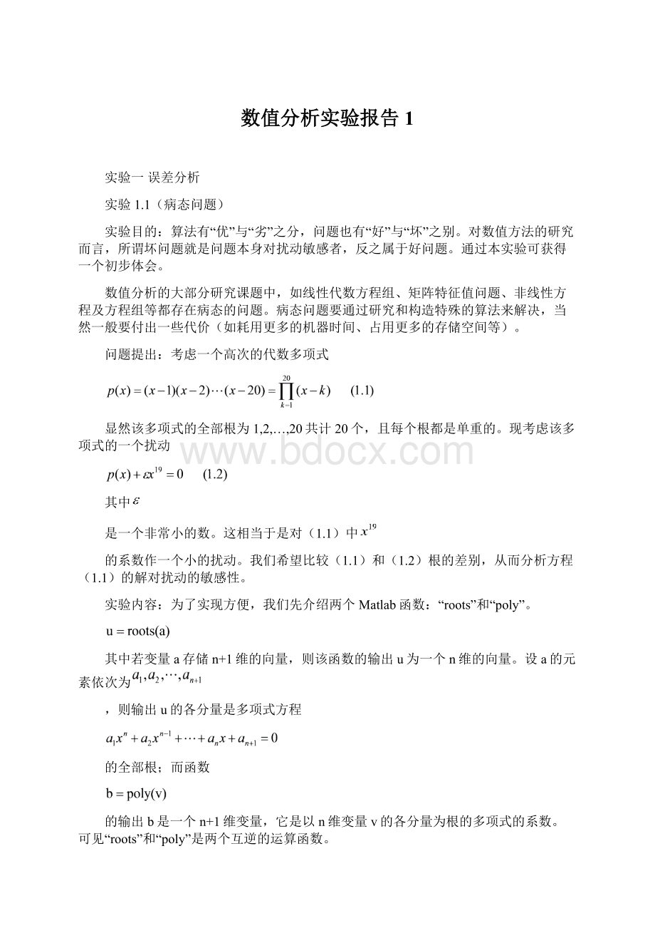 数值分析实验报告1Word下载.docx