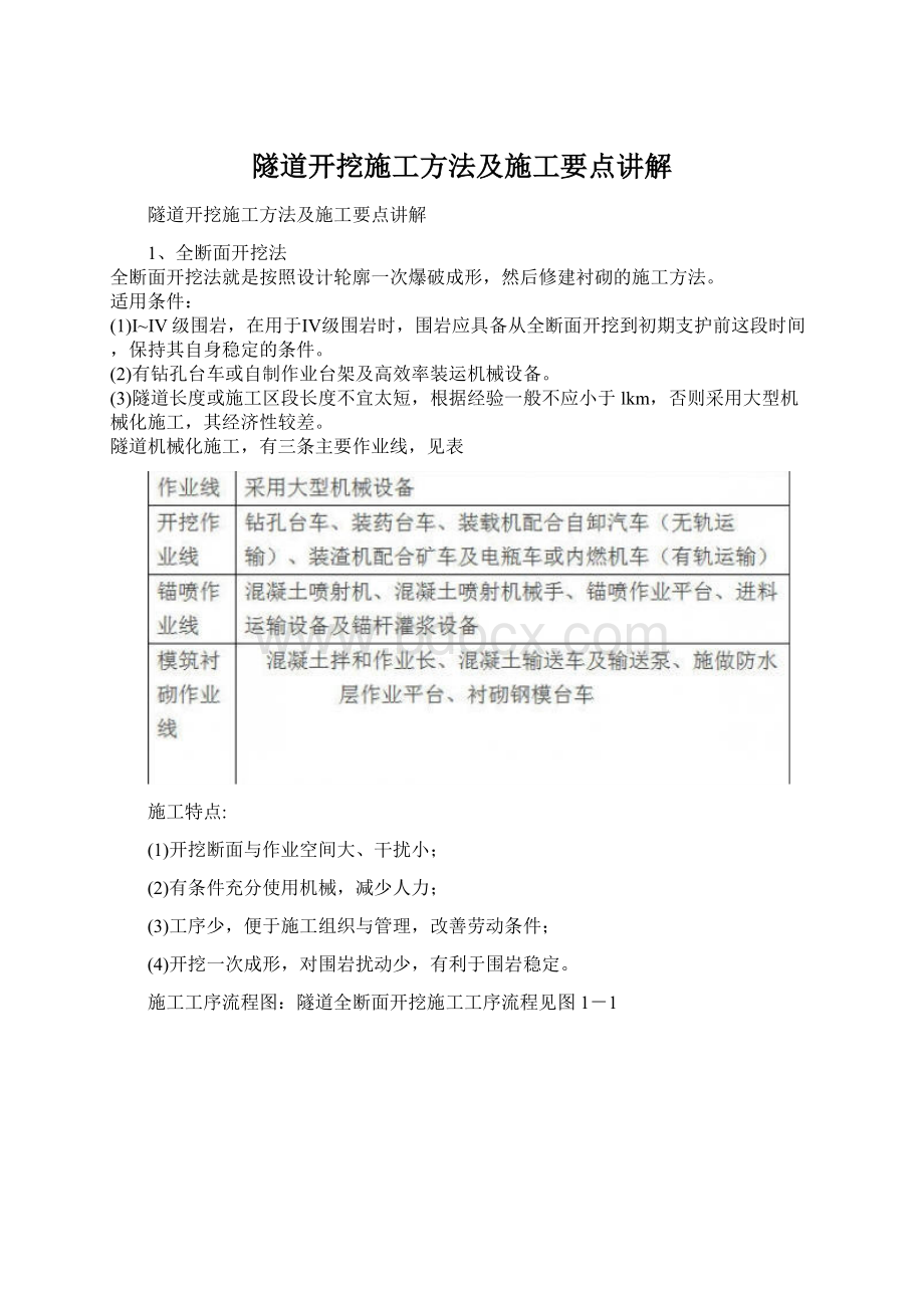 隧道开挖施工方法及施工要点讲解Word文档格式.docx