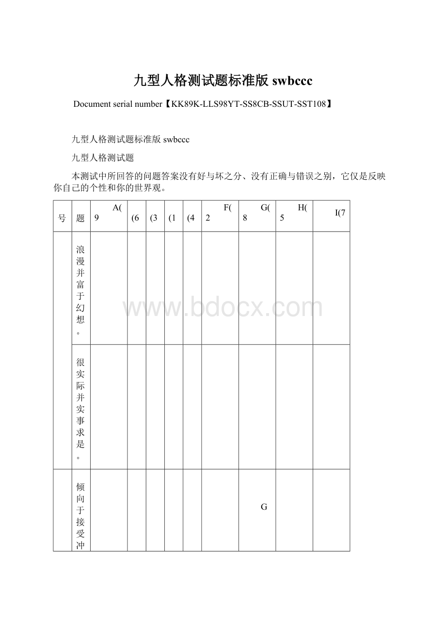 九型人格测试题标准版swbcccWord文件下载.docx_第1页