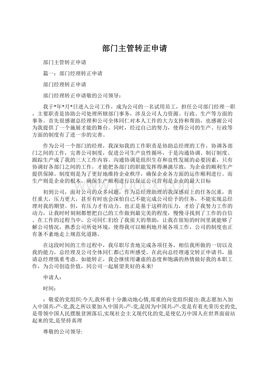 部门主管转正申请Word文档下载推荐.docx