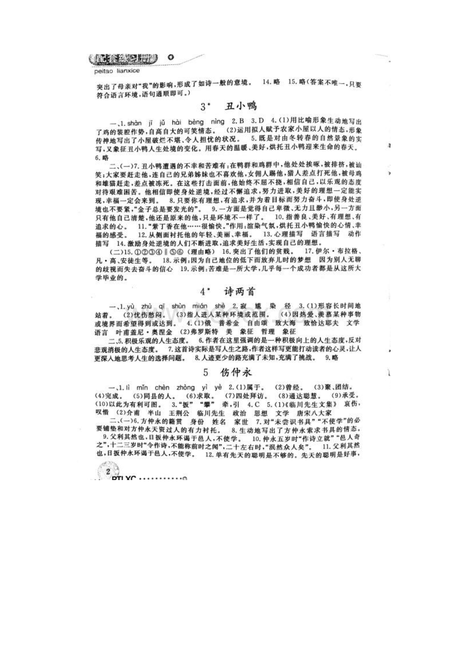 人教版七年级下册语文配套练习册配套参考答案.docx_第2页