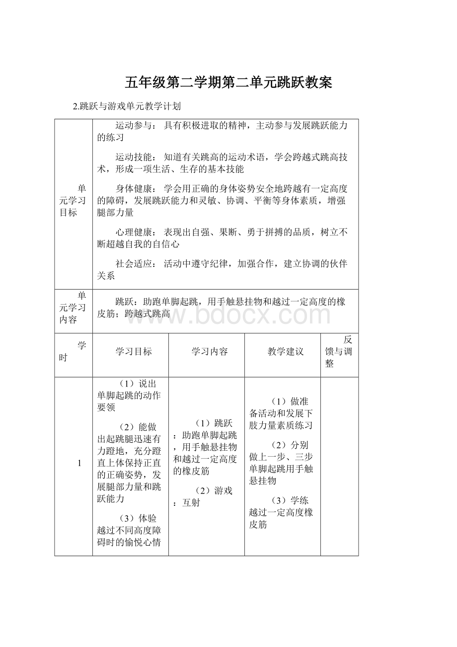 五年级第二学期第二单元跳跃教案.docx_第1页