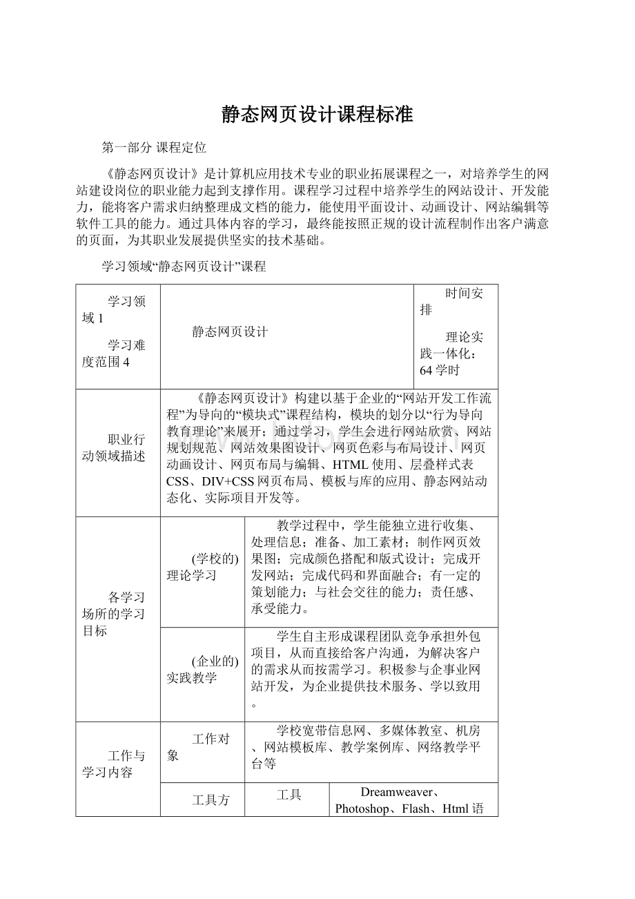 静态网页设计课程标准.docx_第1页