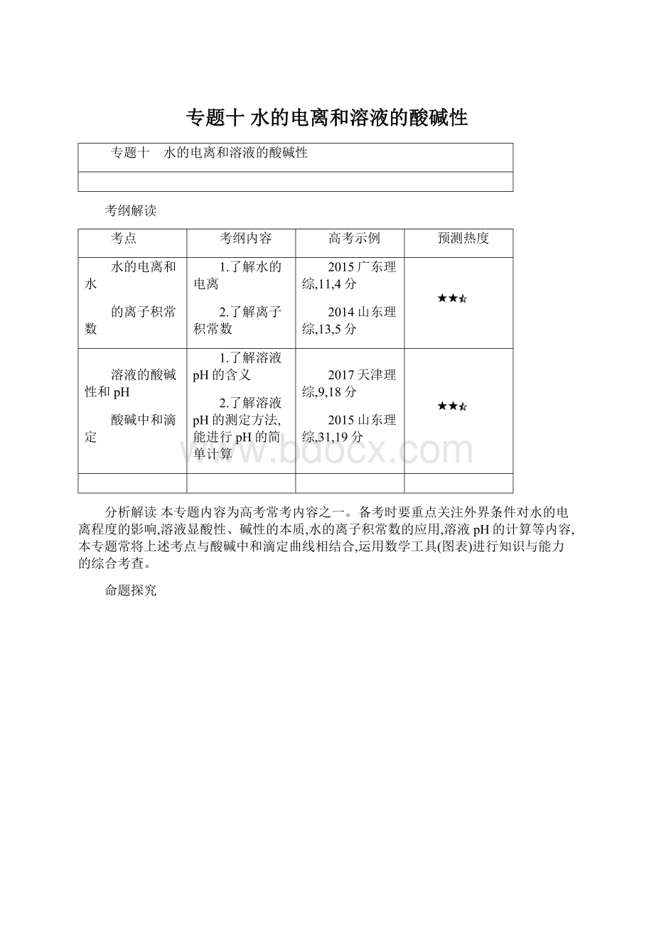 专题十 水的电离和溶液的酸碱性Word下载.docx_第1页