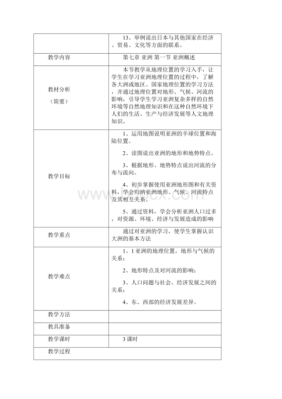 粤教版七年级地理下册第七章第一节亚洲概述教学设计Word格式文档下载.docx_第2页