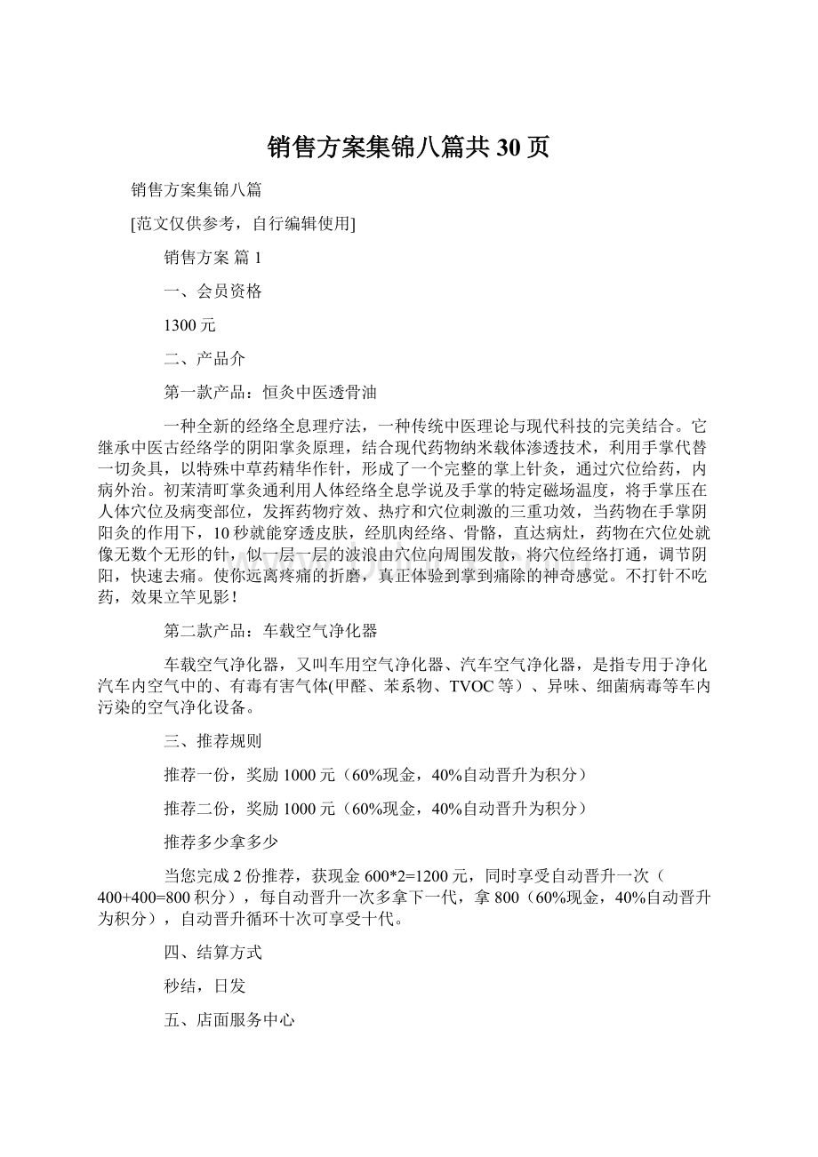 销售方案集锦八篇共30页Word文件下载.docx