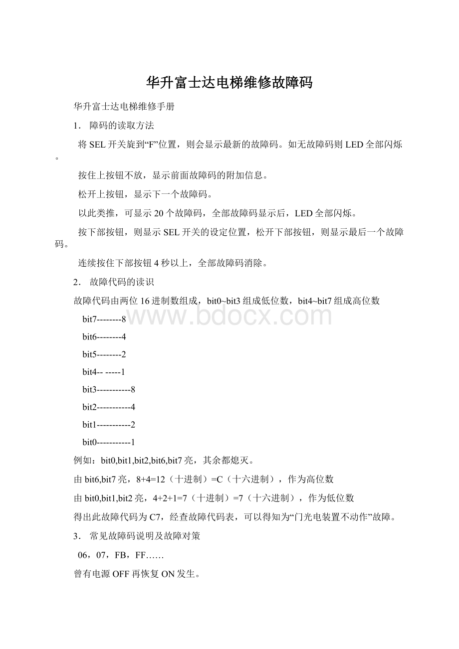 华升富士达电梯维修故障码Word文件下载.docx