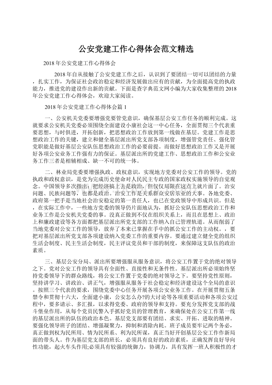 公安党建工作心得体会范文精选Word下载.docx_第1页