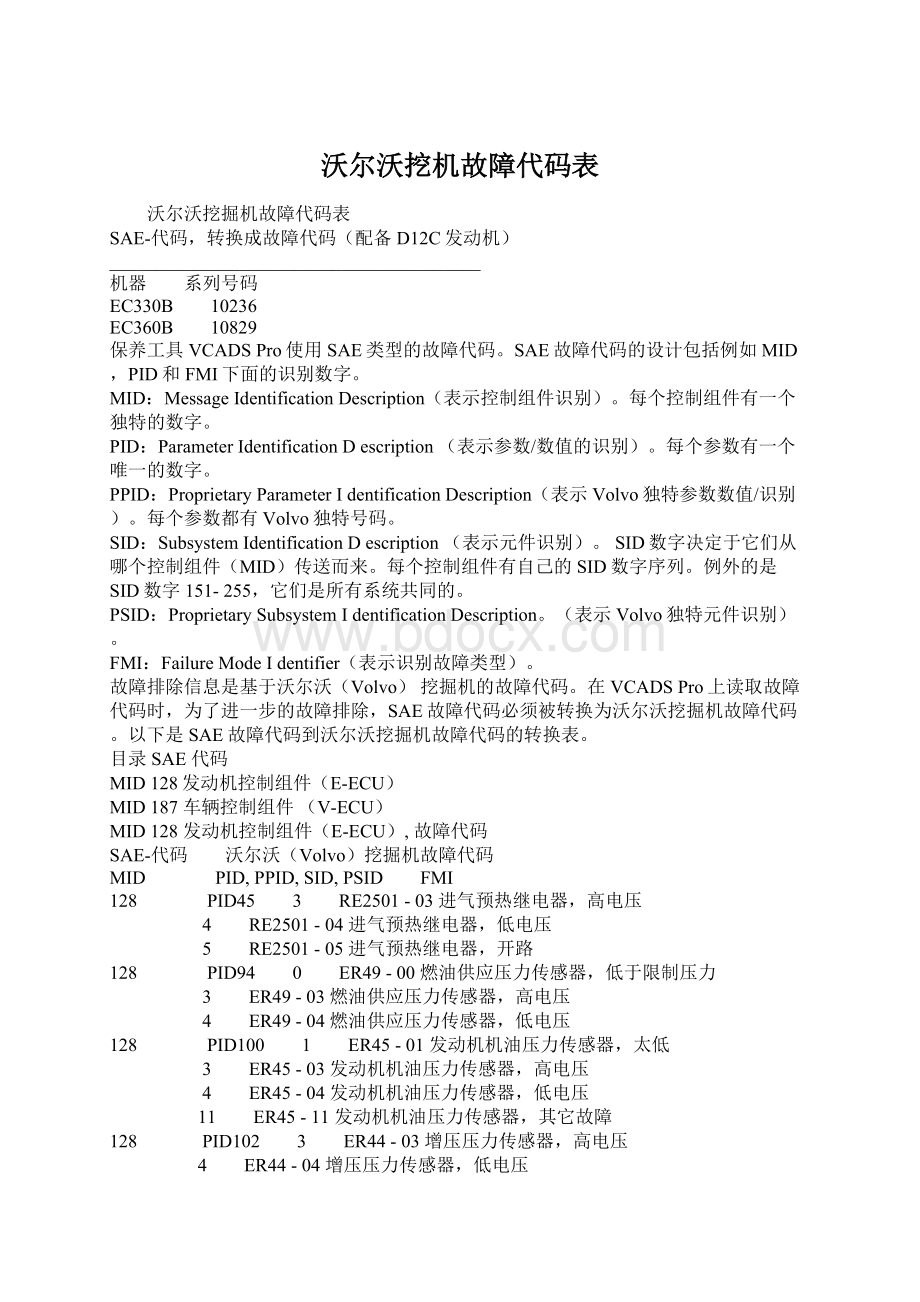 沃尔沃挖机故障代码表Word文档格式.docx