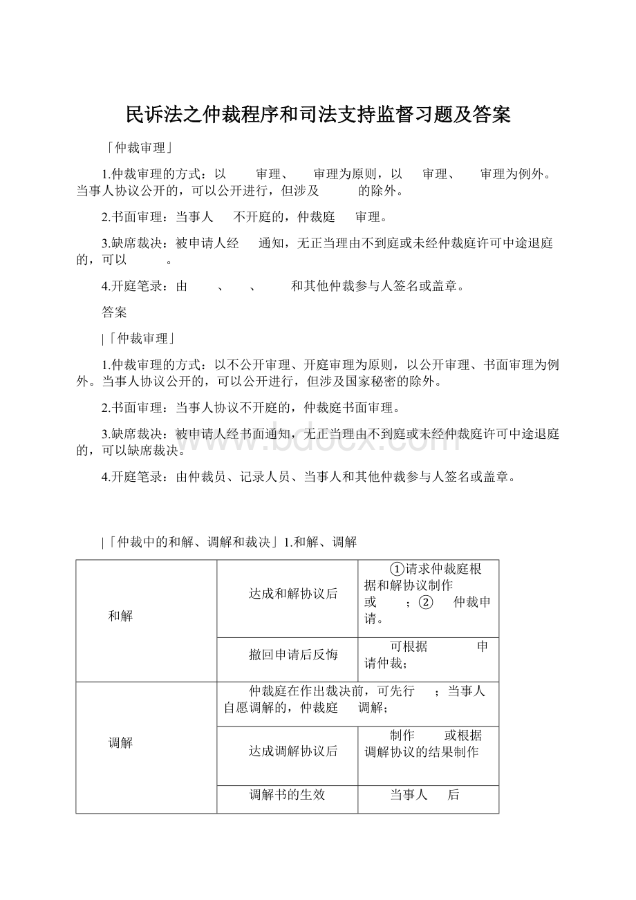 民诉法之仲裁程序和司法支持监督习题及答案.docx