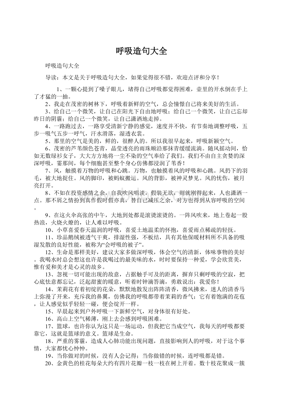 呼吸造句大全Word文档下载推荐.docx