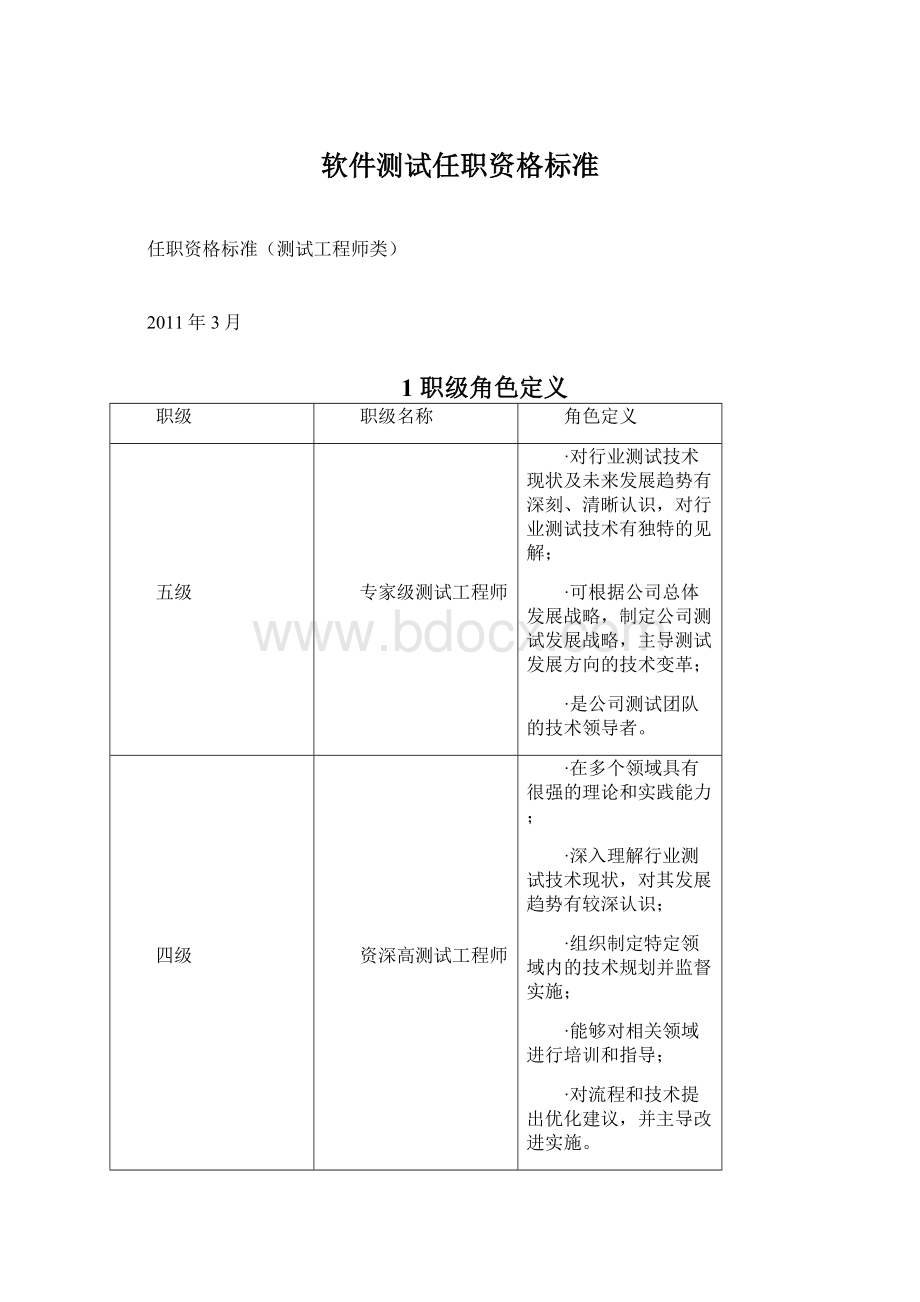 软件测试任职资格标准Word文档下载推荐.docx_第1页