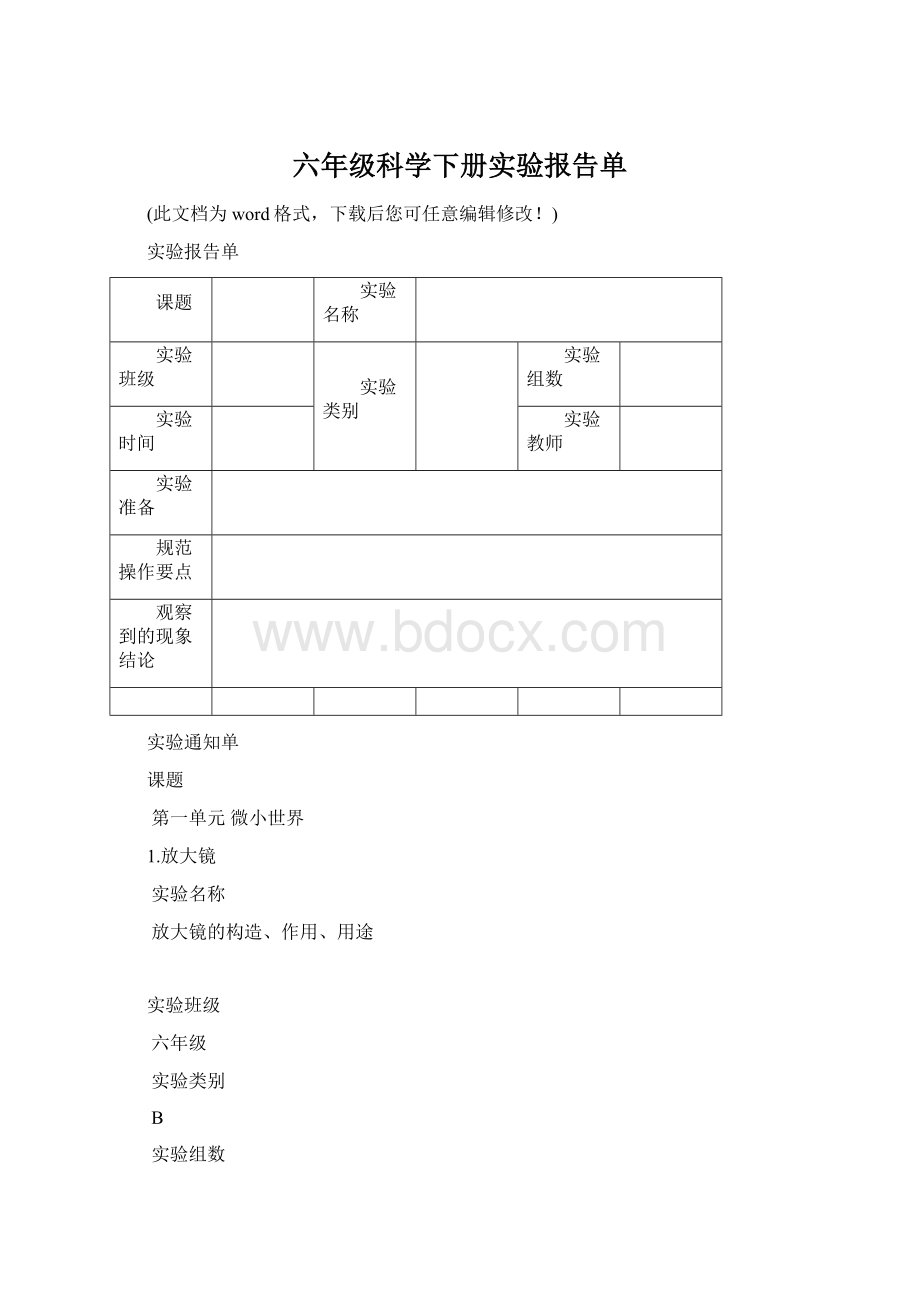 六年级科学下册实验报告单.docx