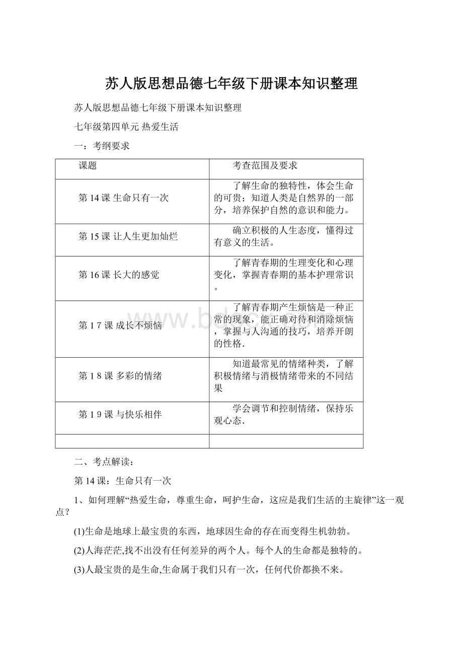 苏人版思想品德七年级下册课本知识整理.docx