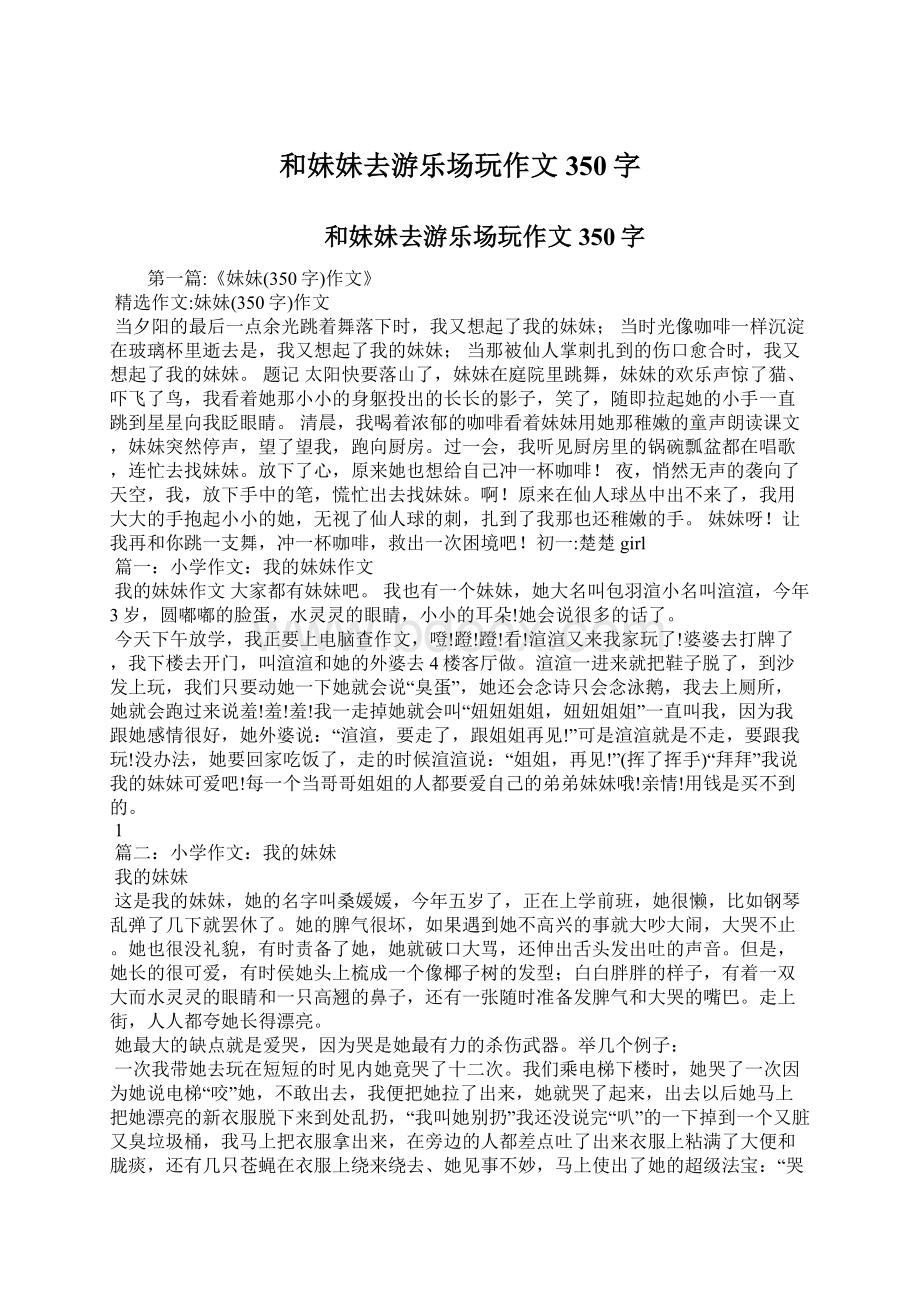 和妹妹去游乐场玩作文350字Word下载.docx