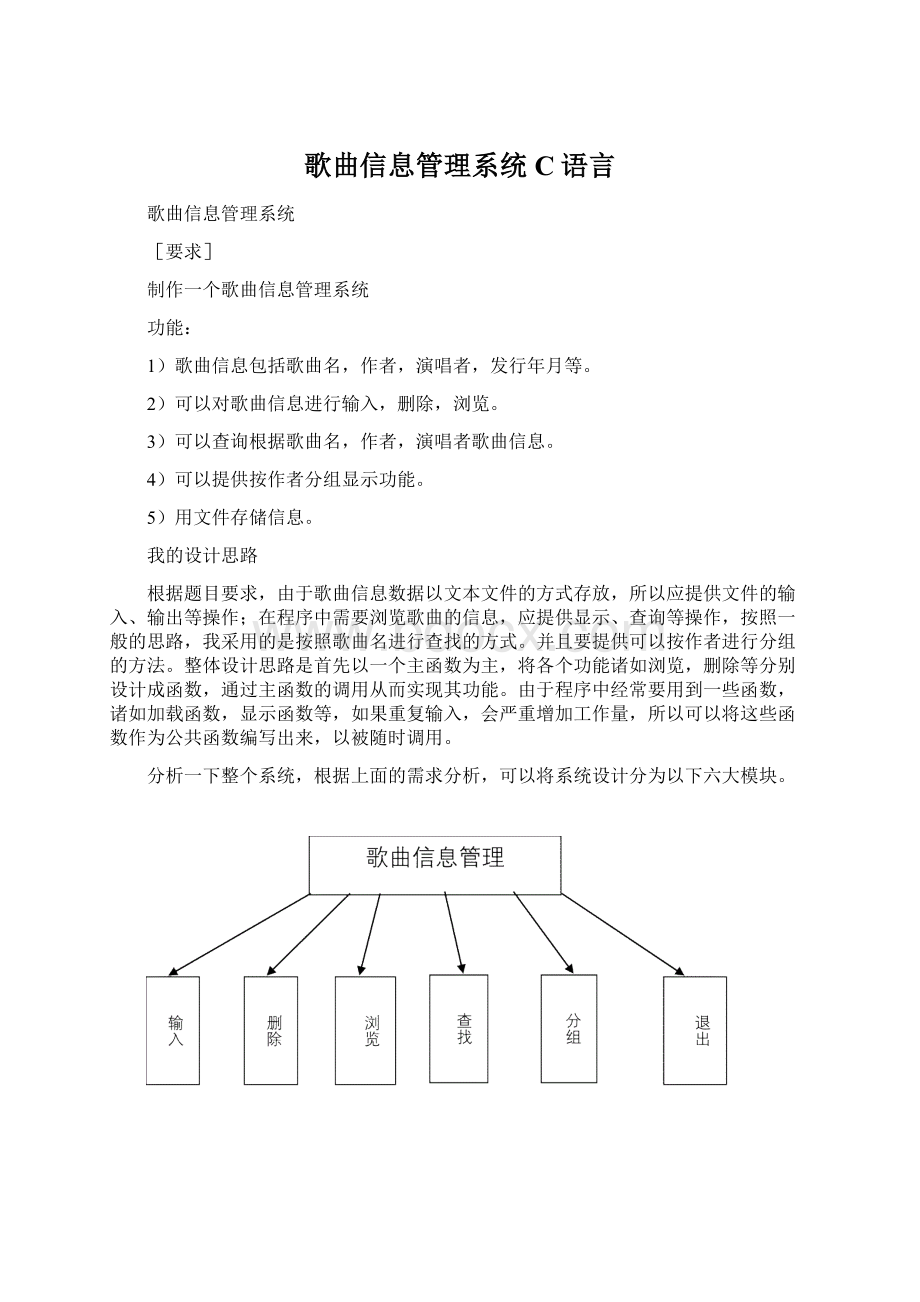 歌曲信息管理系统C语言Word文档格式.docx