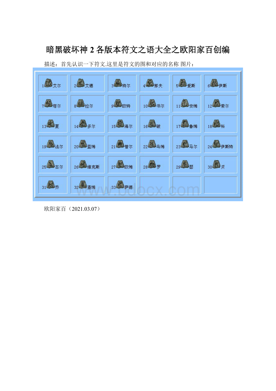 暗黑破坏神2各版本符文之语大全之欧阳家百创编.docx