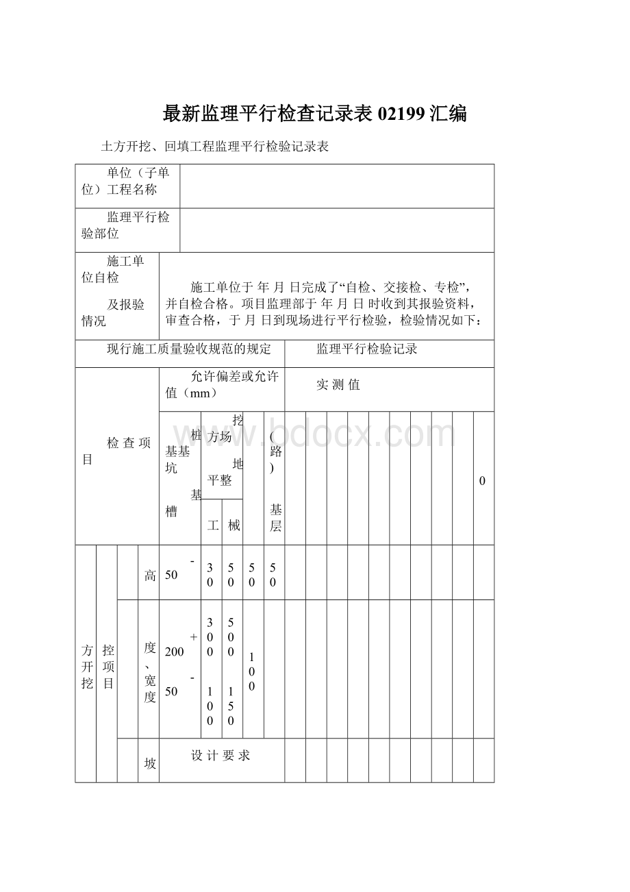 最新监理平行检查记录表02199汇编.docx_第1页