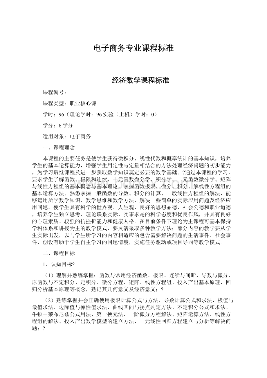 电子商务专业课程标准Word格式.docx_第1页