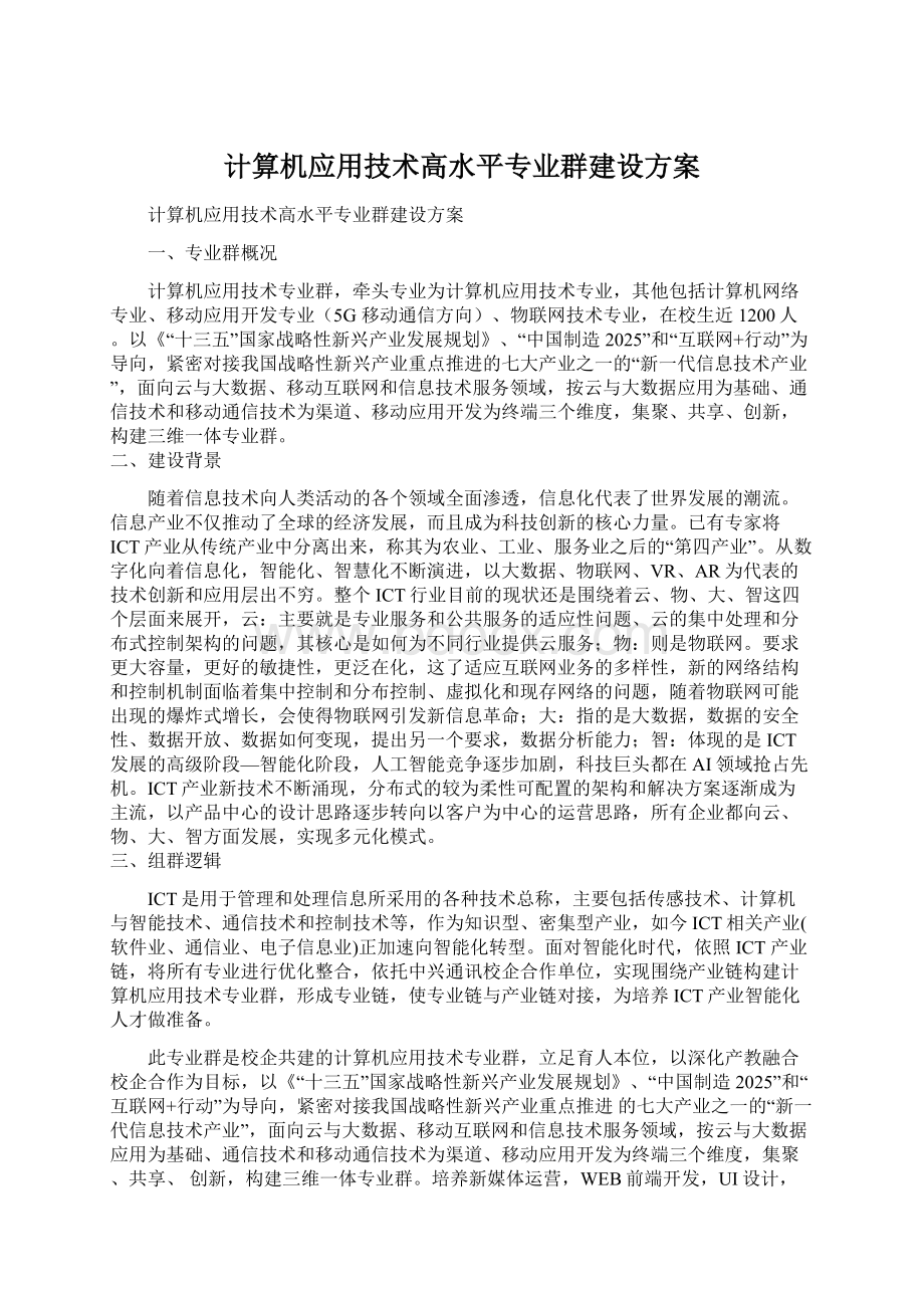 计算机应用技术高水平专业群建设方案Word下载.docx