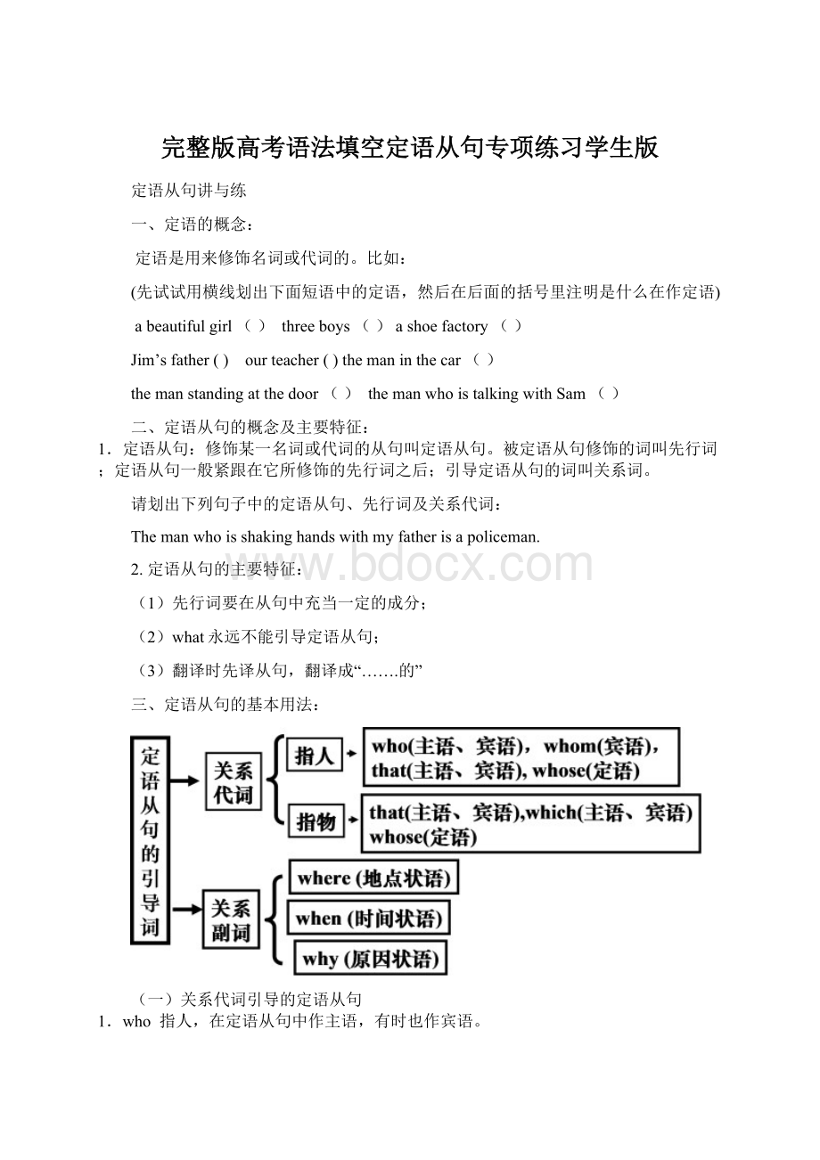 完整版高考语法填空定语从句专项练习学生版Word格式文档下载.docx_第1页