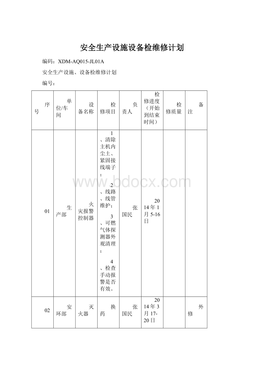 安全生产设施设备检维修计划Word格式.docx