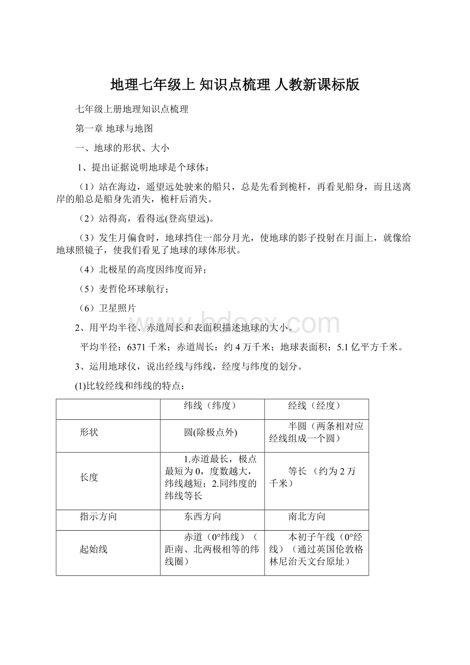 地理七年级上 知识点梳理 人教新课标版文档格式.docx_第1页