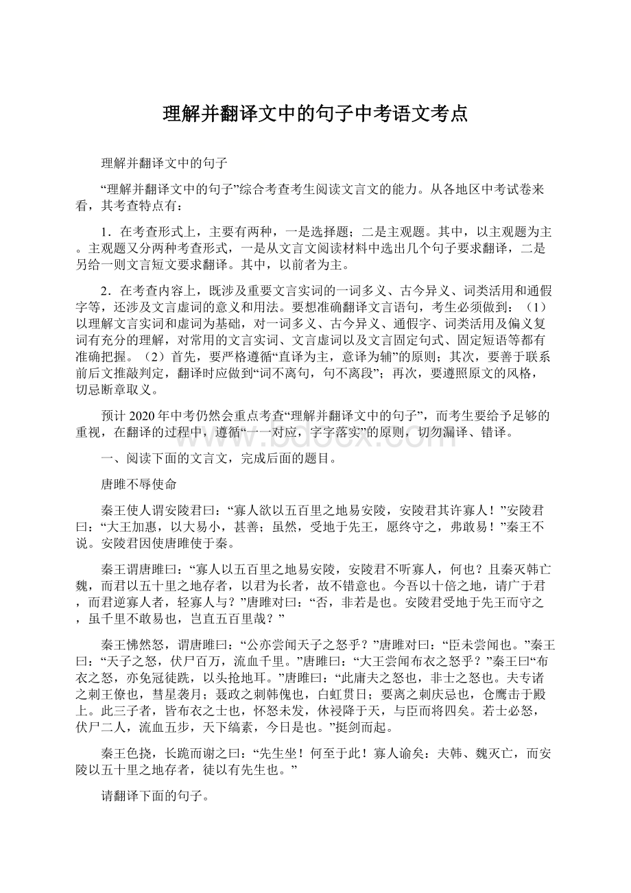 理解并翻译文中的句子中考语文考点.docx