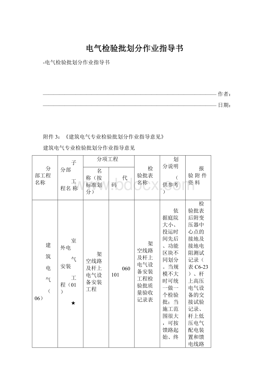 电气检验批划分作业指导书.docx