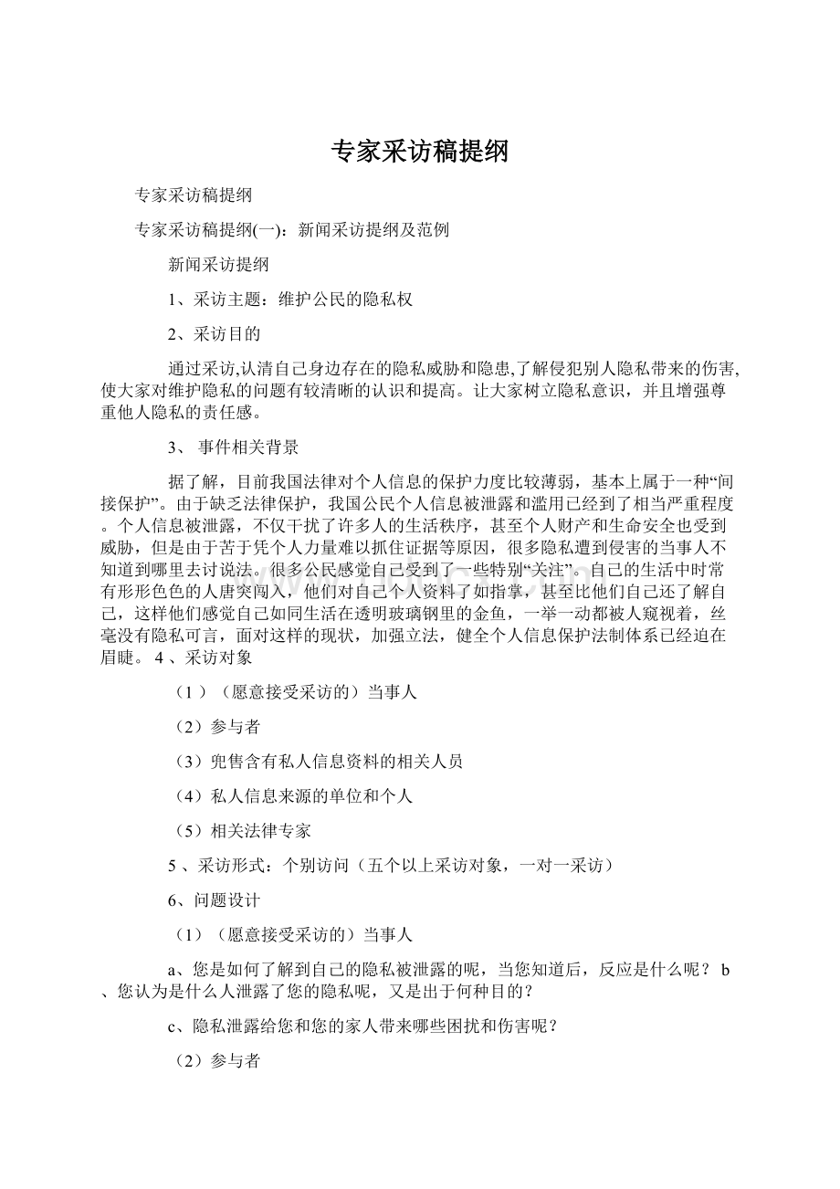 专家采访稿提纲Word格式文档下载.docx