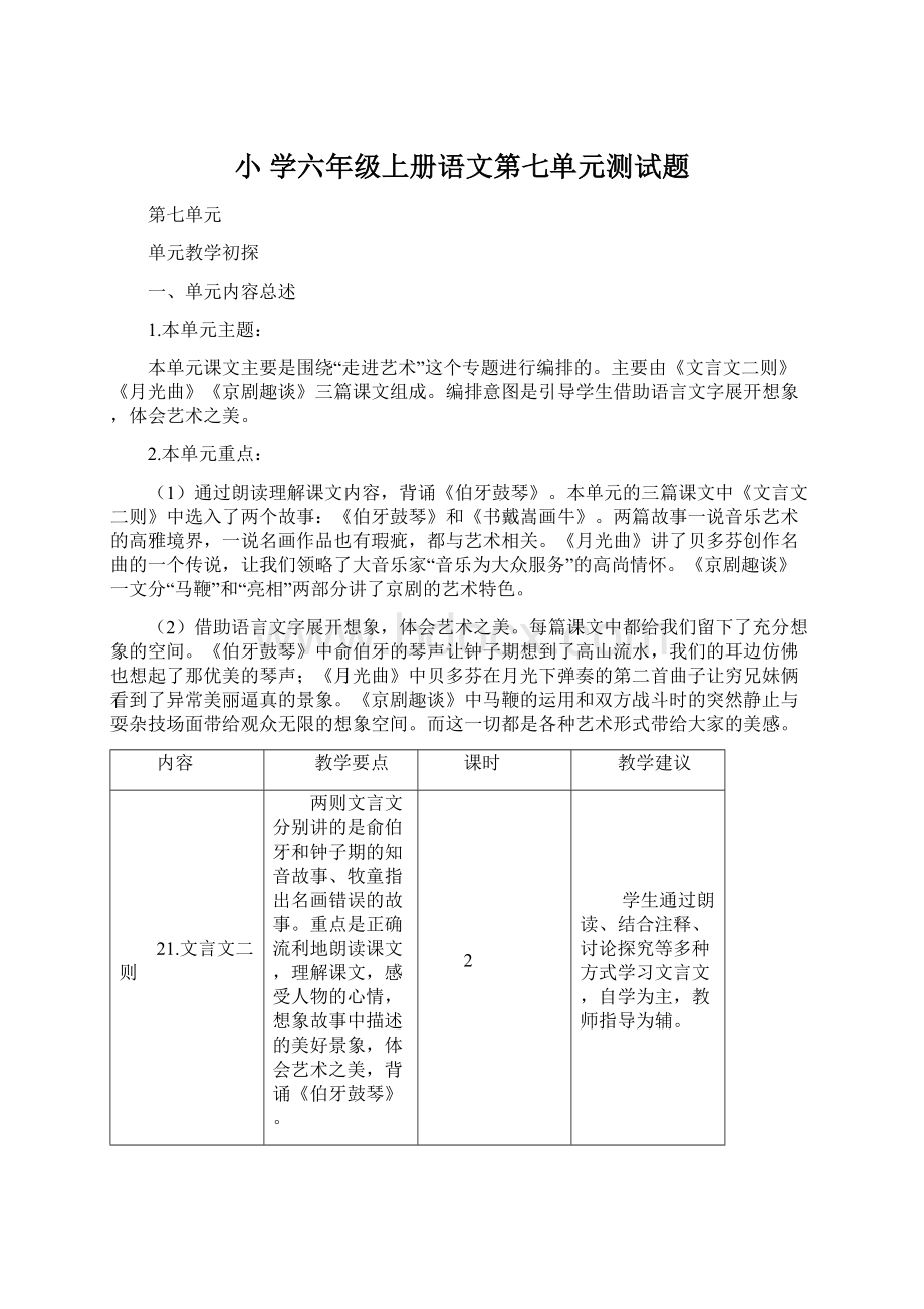 小学六年级上册语文第七单元测试题.docx_第1页