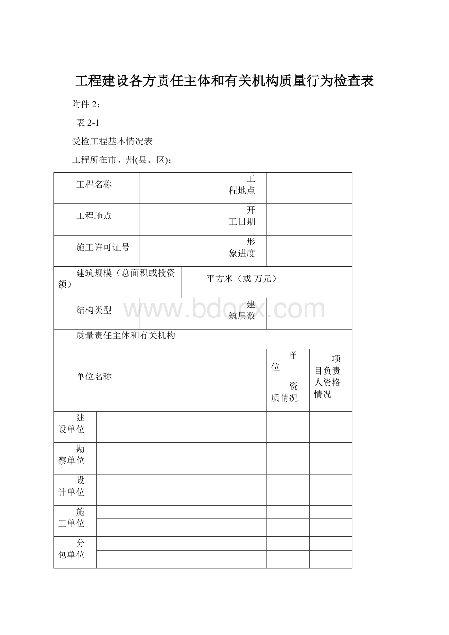 工程建设各方责任主体和有关机构质量行为检查表.docx_第1页