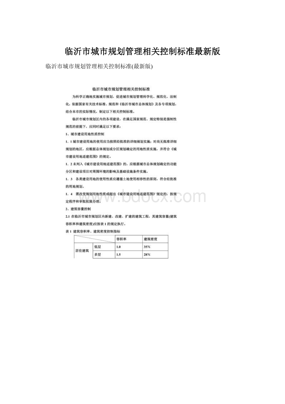 临沂市城市规划管理相关控制标准最新版文档格式.docx