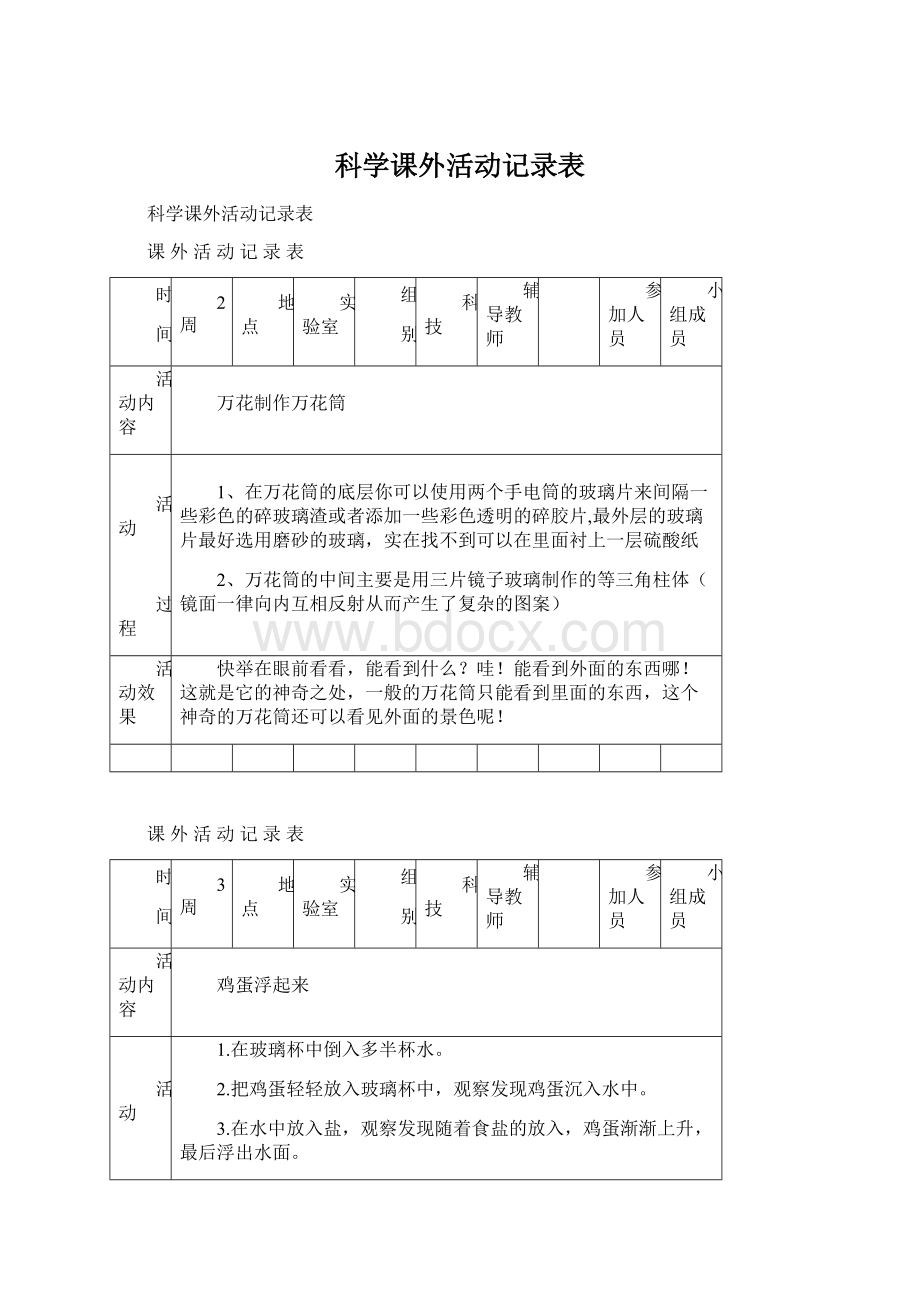 科学课外活动记录表Word格式.docx