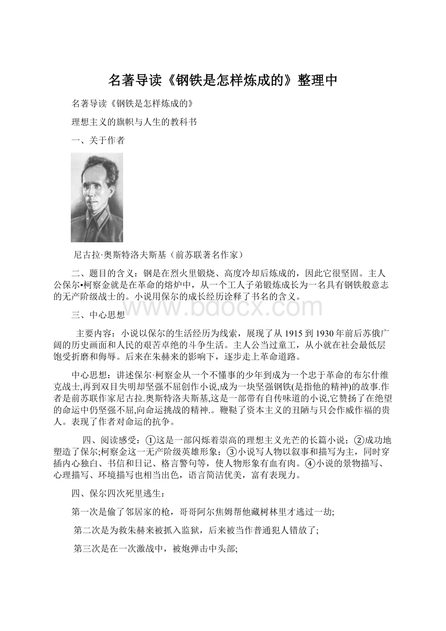 名著导读《钢铁是怎样炼成的》整理中Word文档格式.docx_第1页