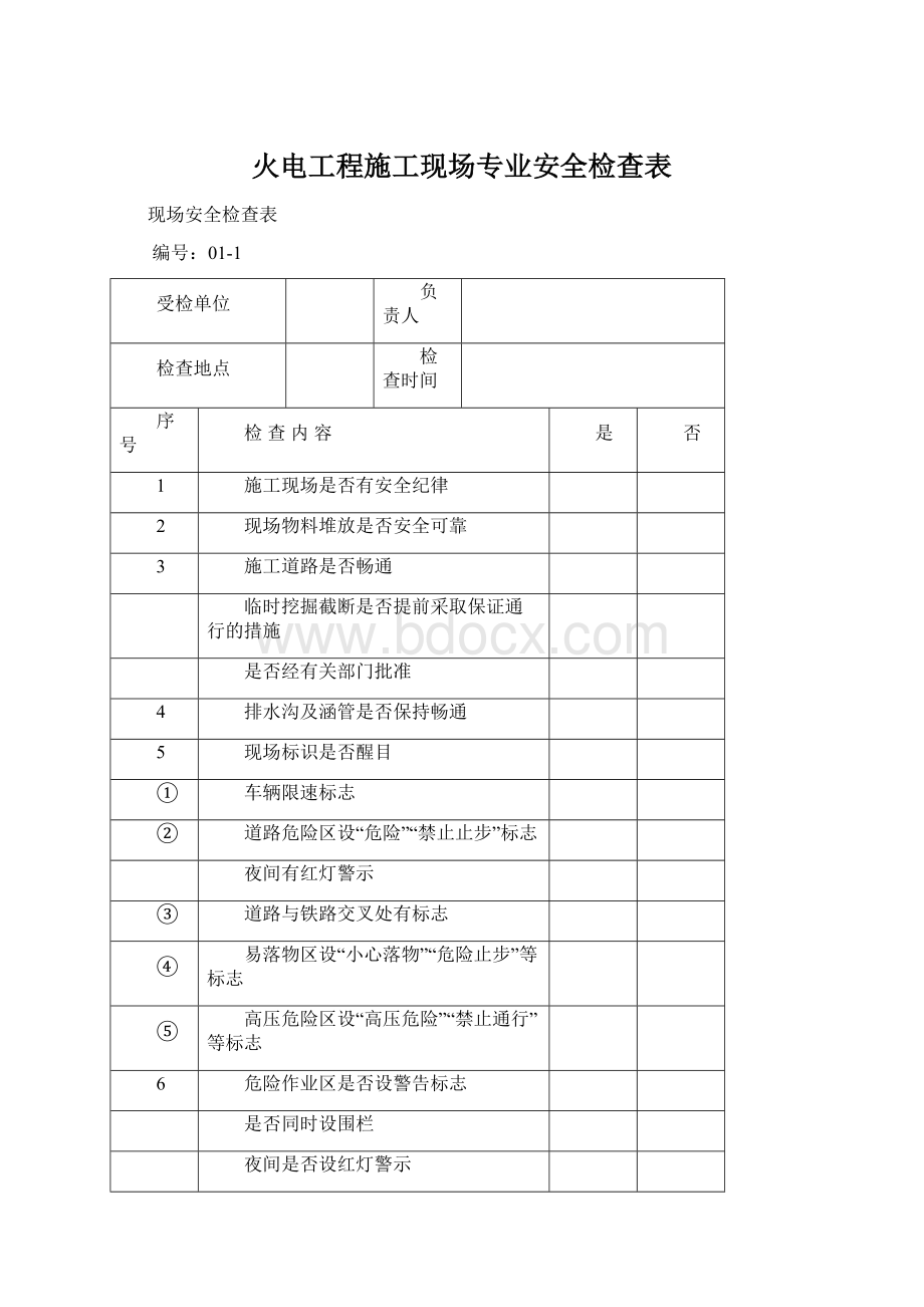 火电工程施工现场专业安全检查表.docx_第1页