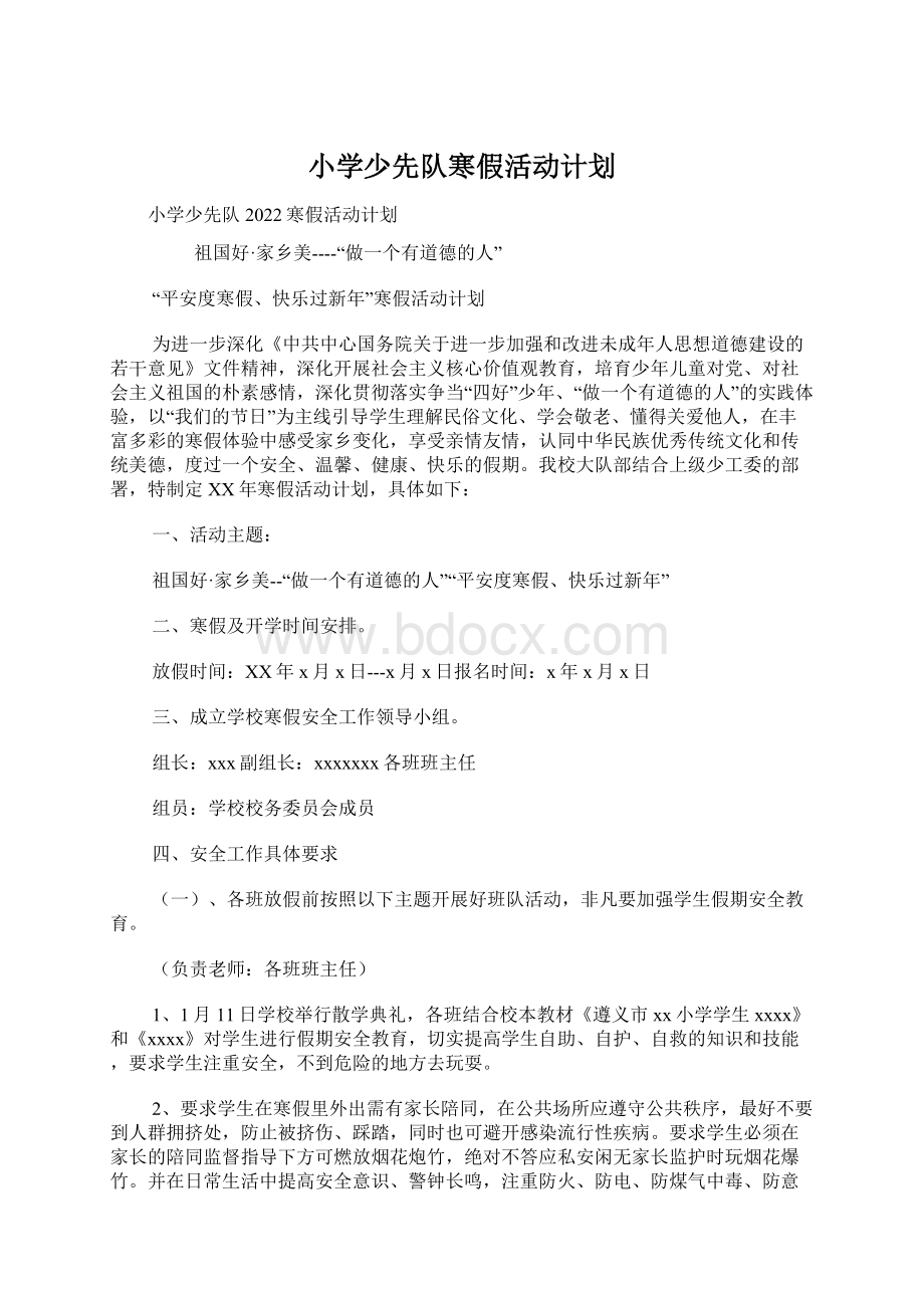 小学少先队寒假活动计划.docx