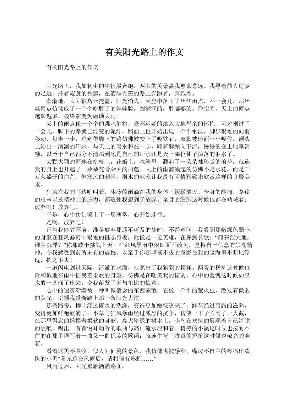 有关阳光路上的作文Word下载.docx_第1页