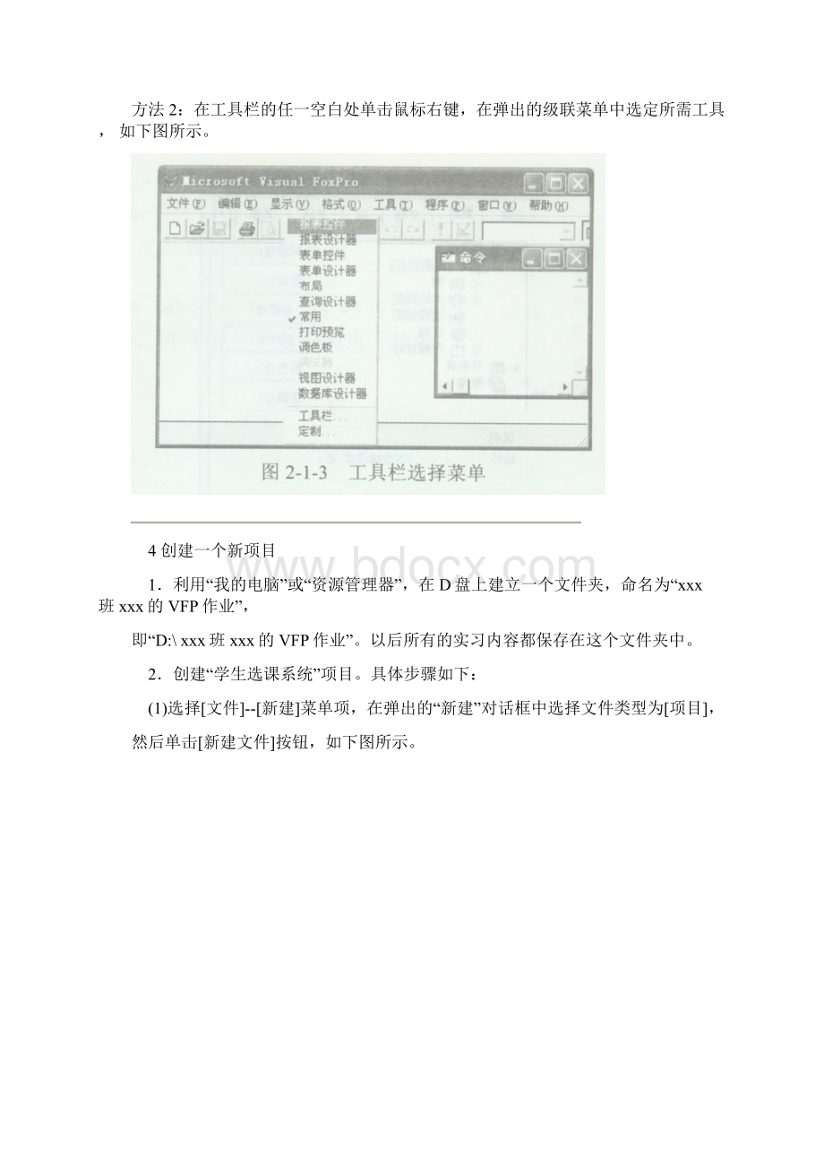 VFP实验指导实验一初识VFP表单作业1VisualFoxPro60操作初步.docx_第3页