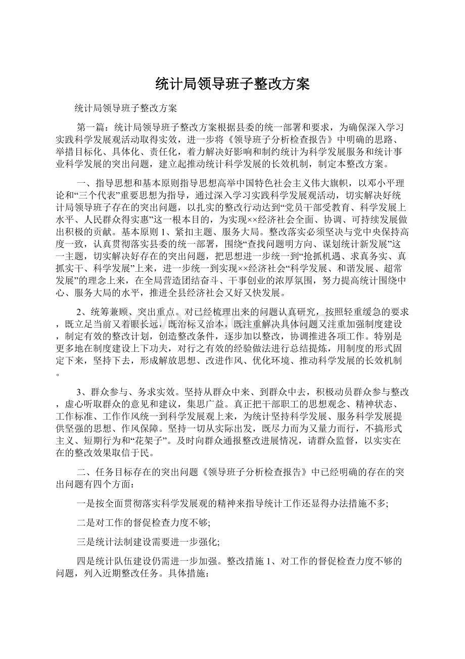 统计局领导班子整改方案.docx_第1页